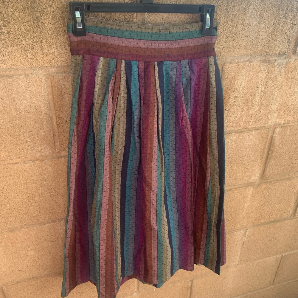 70s Cotton Striped Midi Skirt Purple/Burgundy/Blue